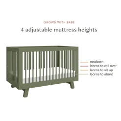 Hudson 3-in-1 Convertible Crib with Toddler Bed Conversion Kit in Olive