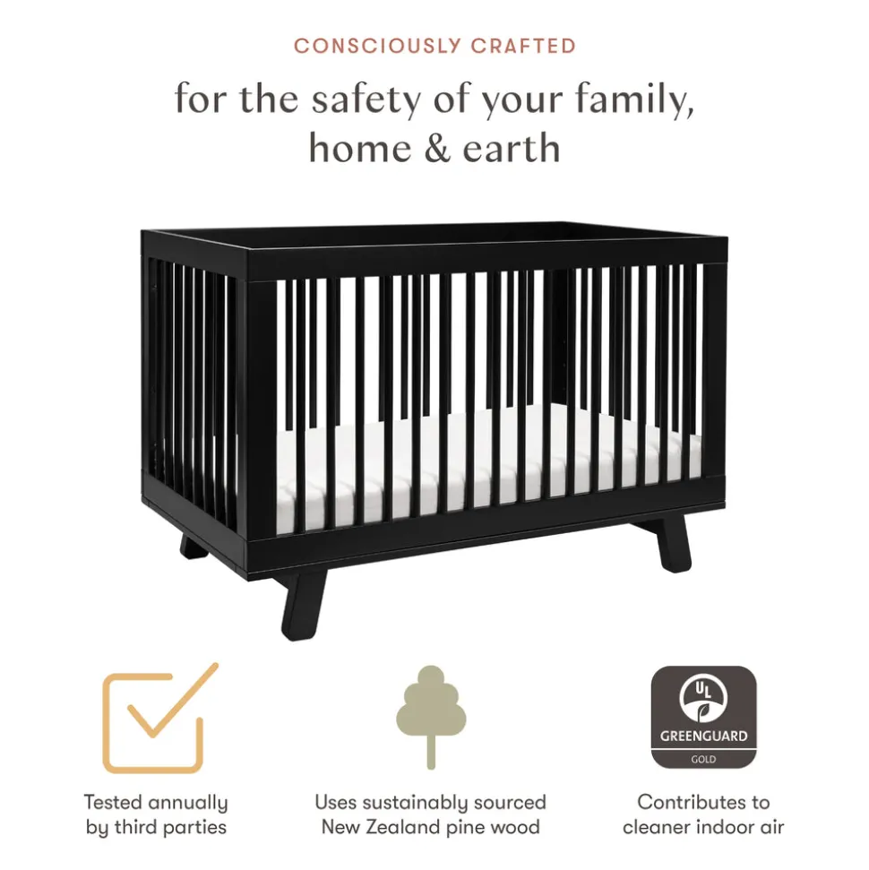 Hudson 3-in-1 Convertible Crib with Toddler Bed Conversion Kit in Black