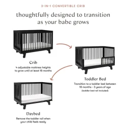 Hudson 3-in-1 Convertible Crib with Toddler Bed Conversion Kit in Black