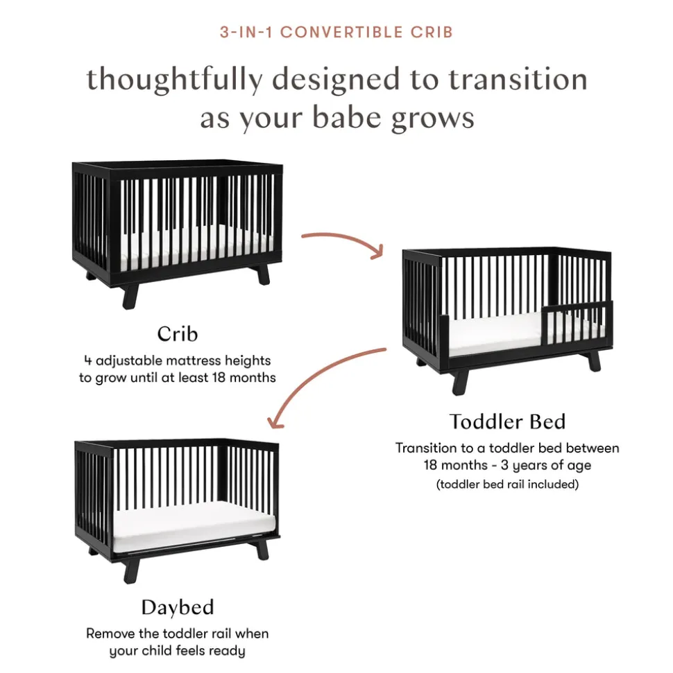 Hudson 3-in-1 Convertible Crib with Toddler Bed Conversion Kit in Black