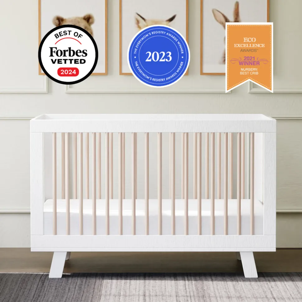 Hudson 3-in-1 Convertible Crib with Toddler Bed Conversion Kit in White & Washed Natural