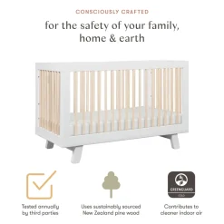 Hudson 3-in-1 Convertible Crib with Toddler Bed Conversion Kit in White & Washed Natural