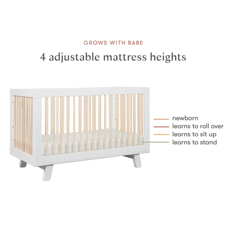 Hudson 3-in-1 Convertible Crib with Toddler Bed Conversion Kit in White & Washed Natural