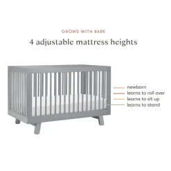 Hudson 3-in-1 Convertible Crib with Toddler Bed Conversion Kit in Grey