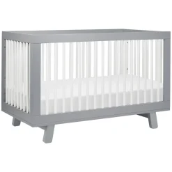 Hudson 3-in-1 Convertible Crib with Toddler Bed Conversion Kit in Grey & White