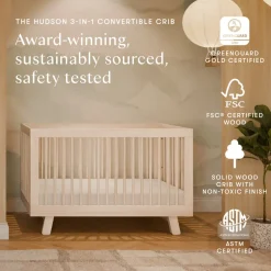 Hudson 3-in-1 Convertible Crib with Toddler Bed Conversion Kit in Natural