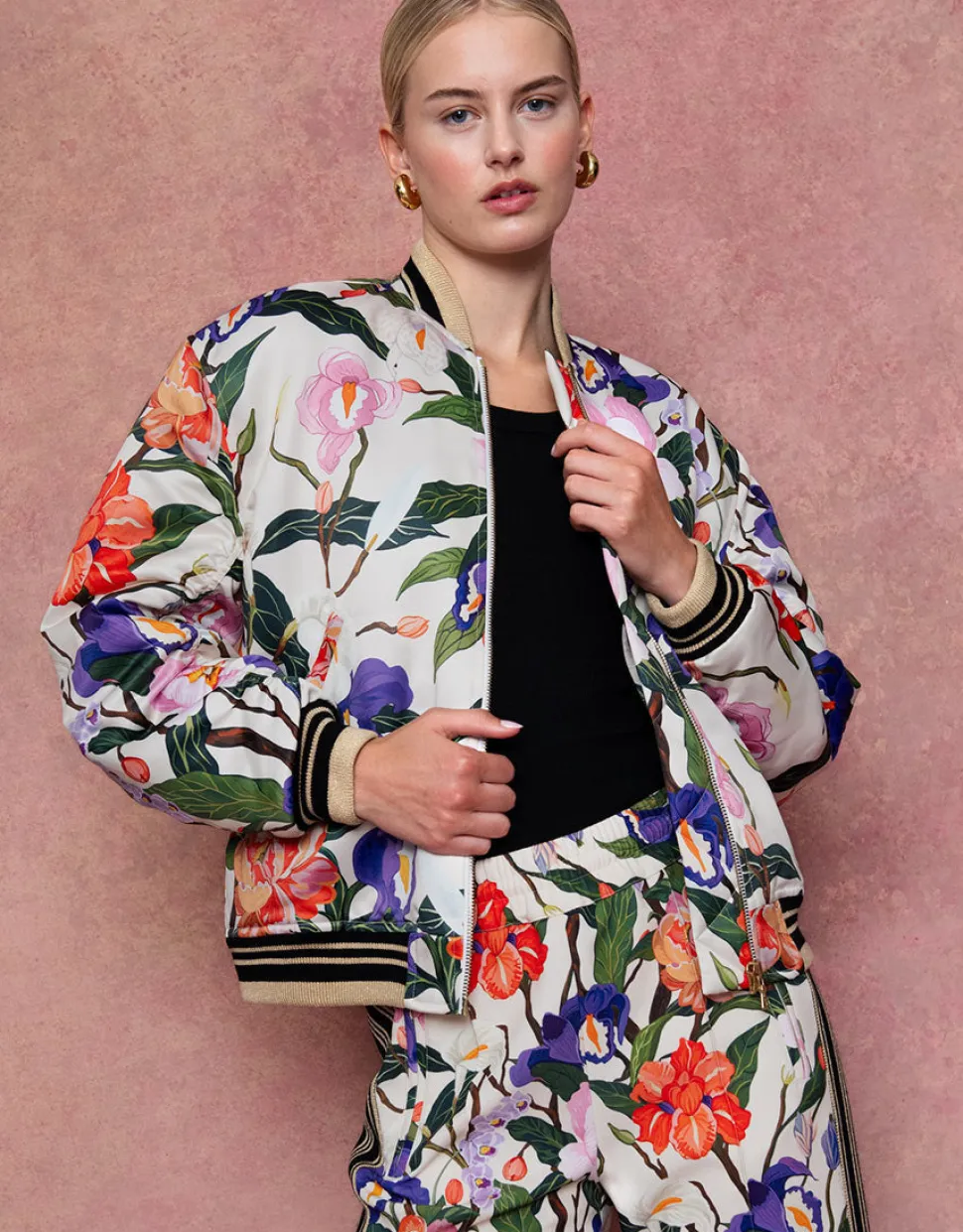 Iggy Satin Jacket in Tree of Life Cream