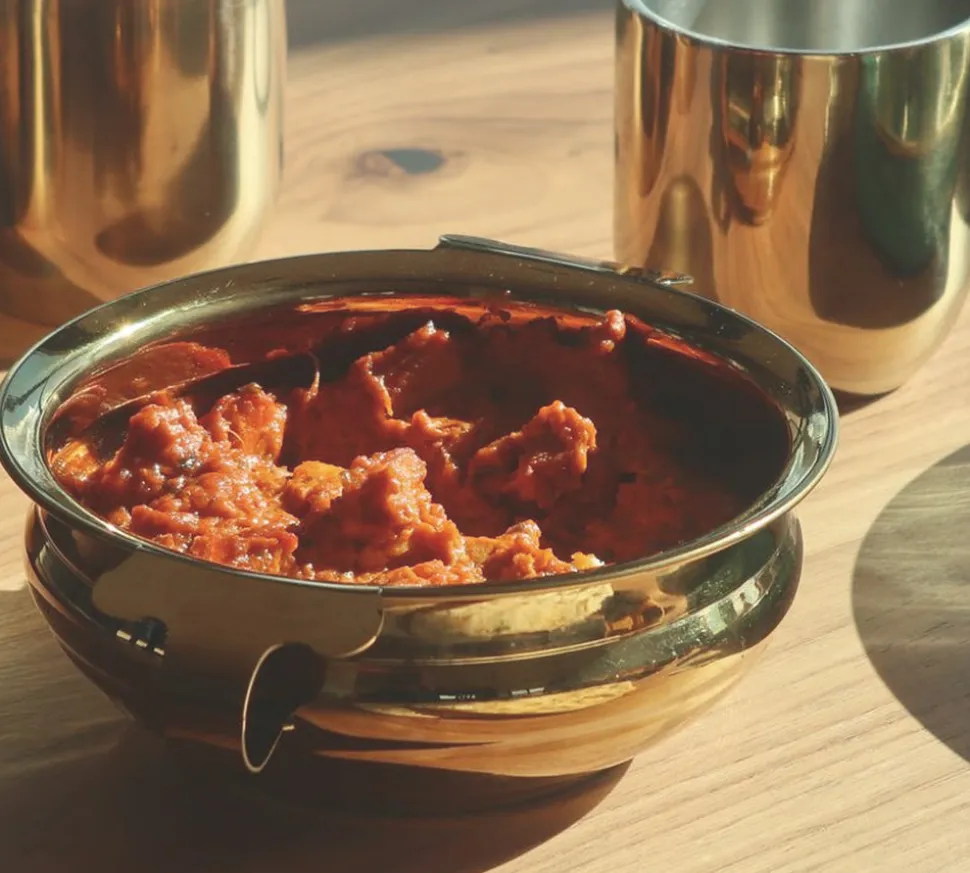 Indian Handi Serving Bowl in Brass Colored Stainless Steel
