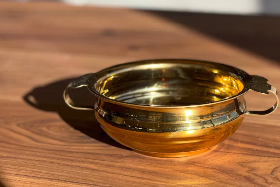 Indian Handi Serving Bowl in Brass Colored Stainless Steel