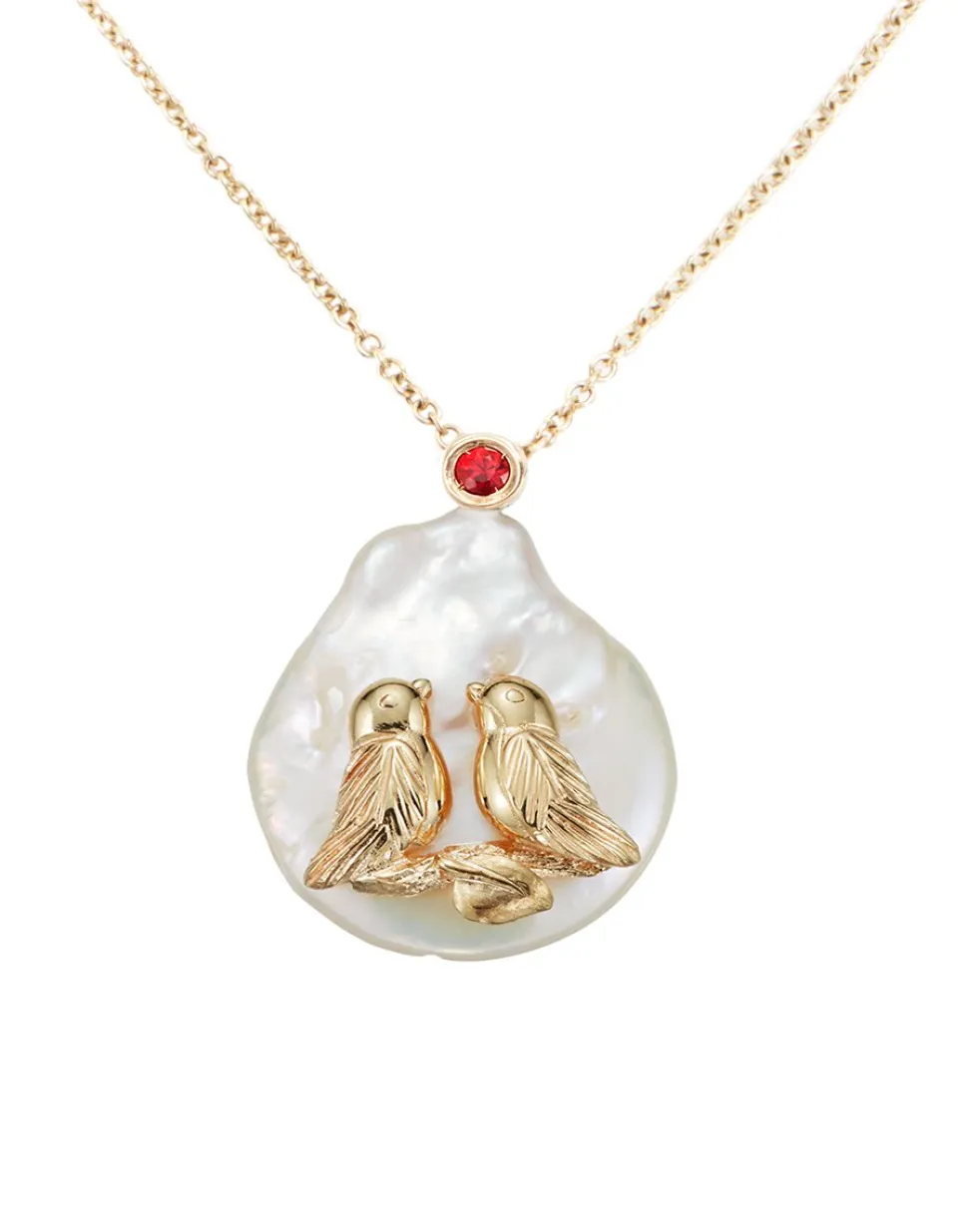 Inseparable Pearl Necklace in Pearl & Red Sapphire