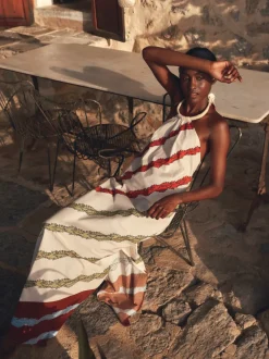 Ipanema Cotton Maxi Dress in Ivory Striped Helechos