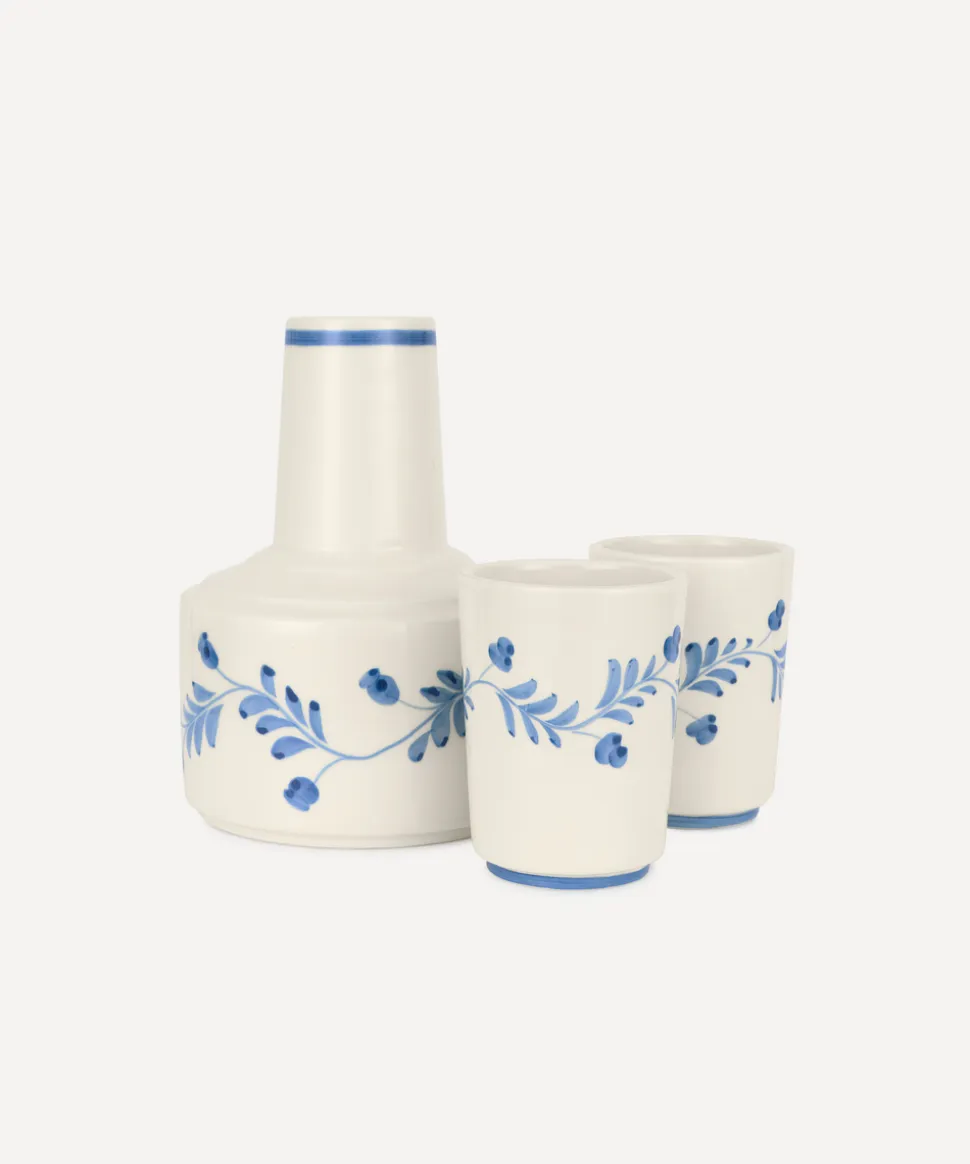Iris Ceramic Carafe & Pair of Tumblers in Denim