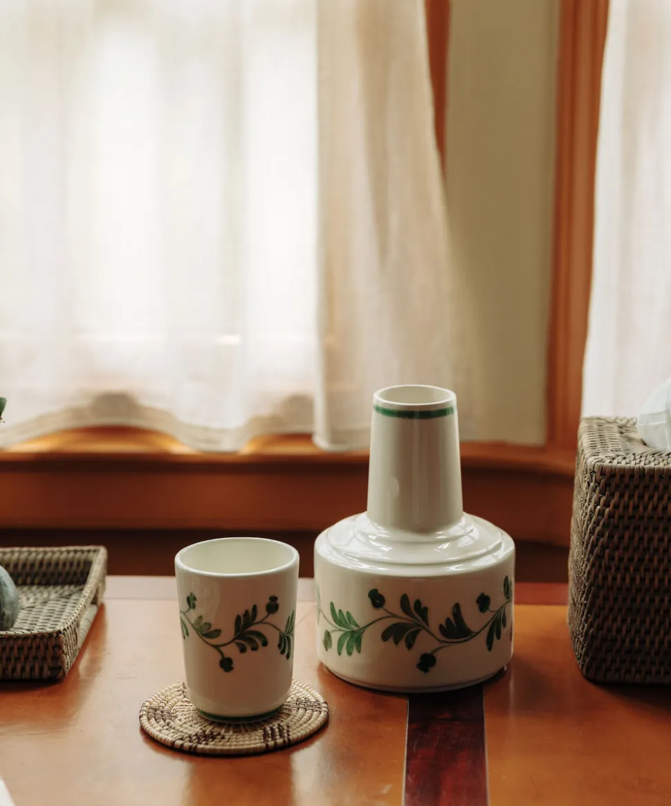 Iris Ceramic Carafe & Pair of Tumblers in Dark Green