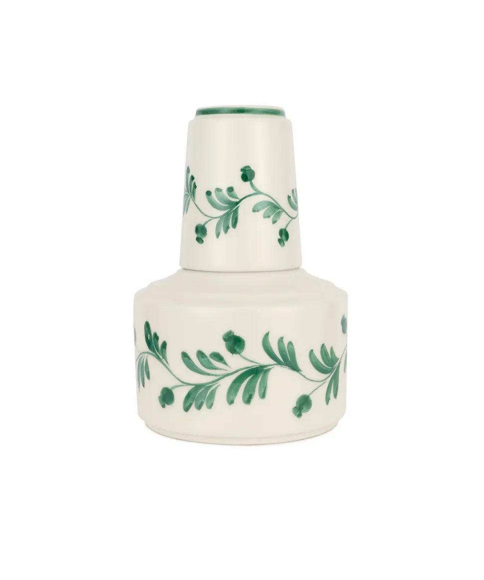 Iris Ceramic Carafe & Pair of Tumblers in Dark Green
