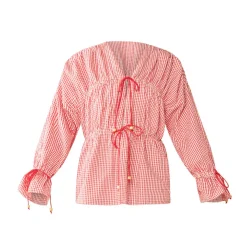 Isle Top x Rainey Collaboration in Red Gingham with Cream Crochet Applique