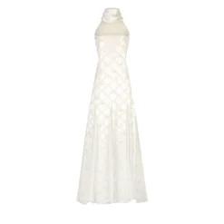 Ivy Dress in Ivory Satin with Lattice Embellishment