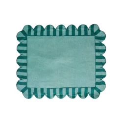 Jardin Embroidered Linen Scalloped Stripe Placemats with Color Backing, Set of 4