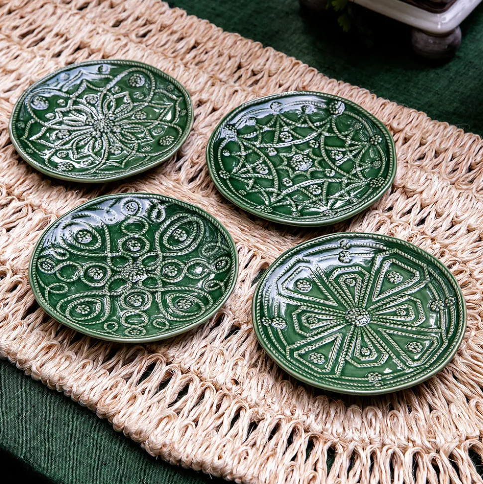 Jardins Du Monde Side/Cocktail Plate Assorted, Set of 4 in Basil