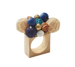 Java Napkin Ring in Natural, Navy & White, Set of 4