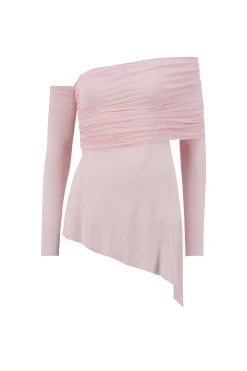 Jersey One-Shoulder Draped Top in Camellia