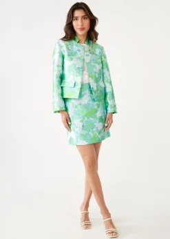 Jessica Skirt Green Abstract Brocade