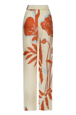 Joao Linen Pants in Ecru & Orange Gladiolos