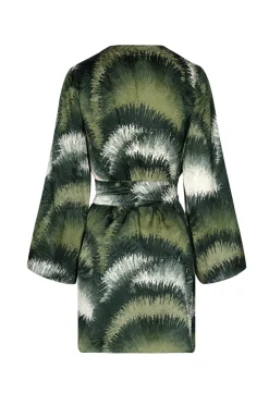 Joaquina Silk Jacquard Mini Caftan in Green Brushed