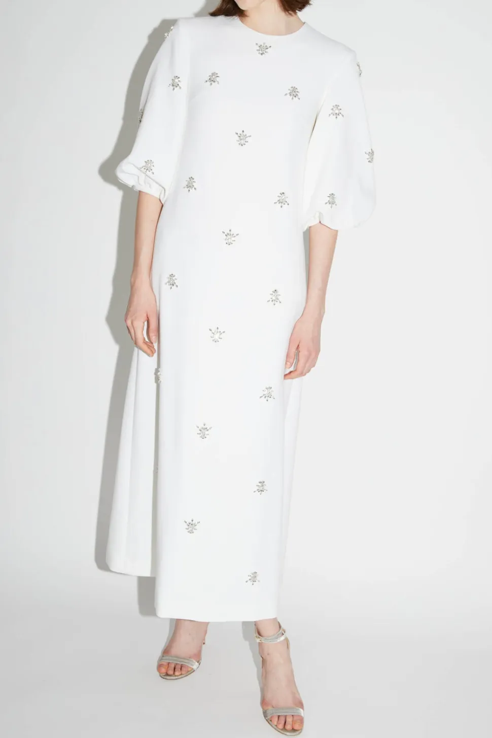 Joelle Dress Pure White Embellished Crepe