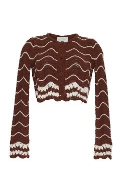 Jolene Cardigan in Brown Ivory Wave Crochet