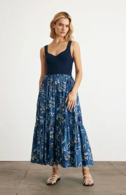 Josephina Dress in Maritime Blue, French Blue, & Cream