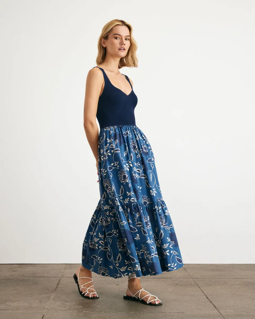 Josephina Dress in Maritime Blue, French Blue, & Cream