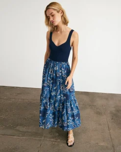 Josephina Dress in Maritime Blue, French Blue, & Cream