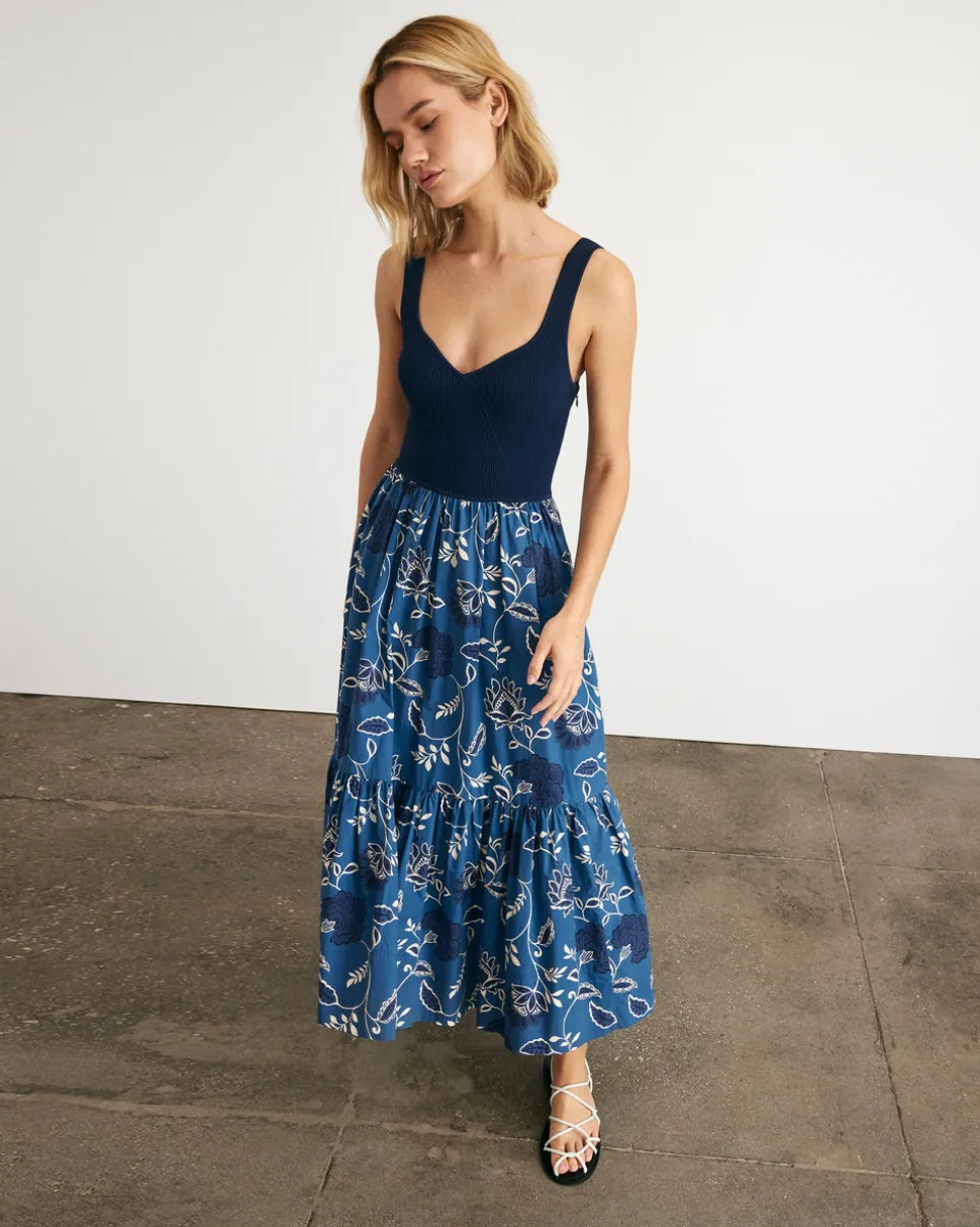Josephina Dress in Maritime Blue, French Blue, & Cream