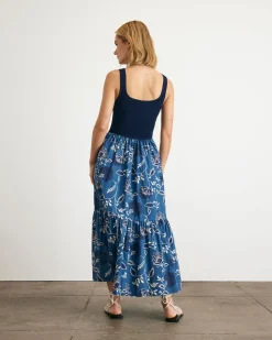 Josephina Dress in Maritime Blue, French Blue, & Cream
