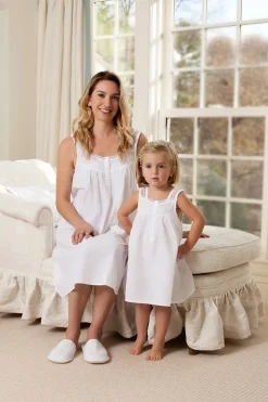 Joy White Cotton Sleeveless Nightgown with Buttons
