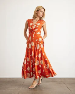 Julia Dress in Tomato, Cream, & Mocha