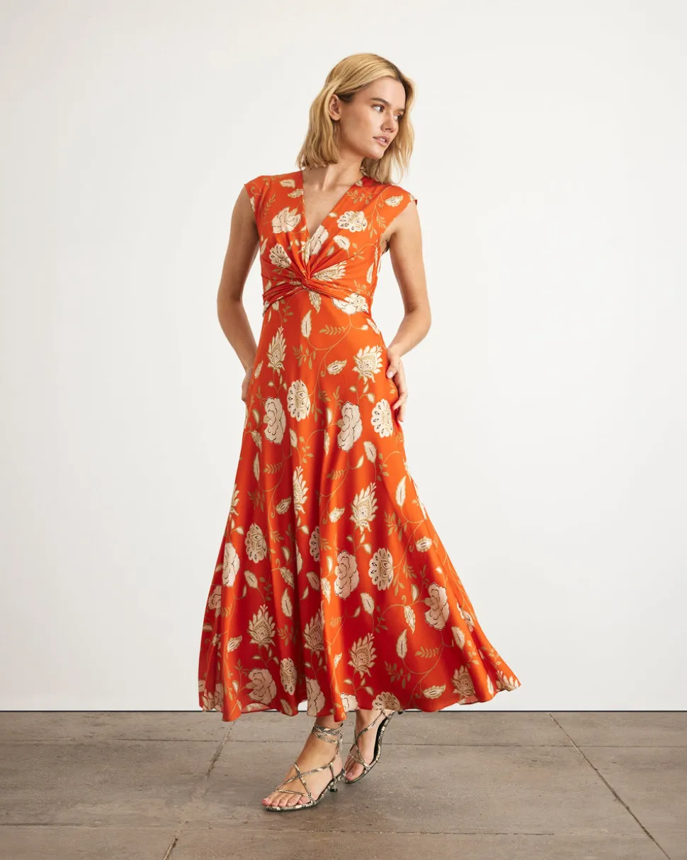 Julia Dress in Tomato, Cream, & Mocha