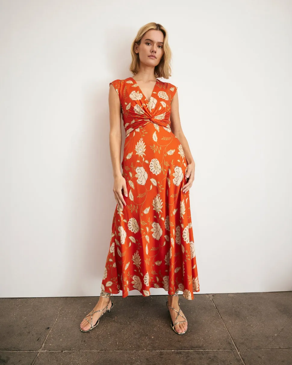 Julia Dress in Tomato, Cream, & Mocha