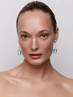 14K Aquamarine, Blue Topaz, and Pearl Statement Earring