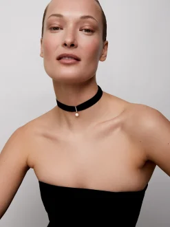 14K Gold Black Velvet Pearl Choker
