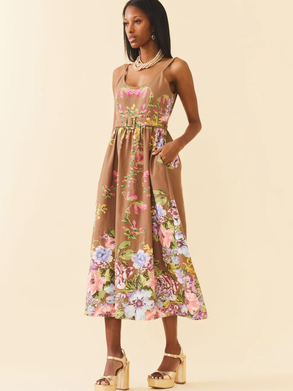 Katherine Dress in Caramel Victorian Floral
