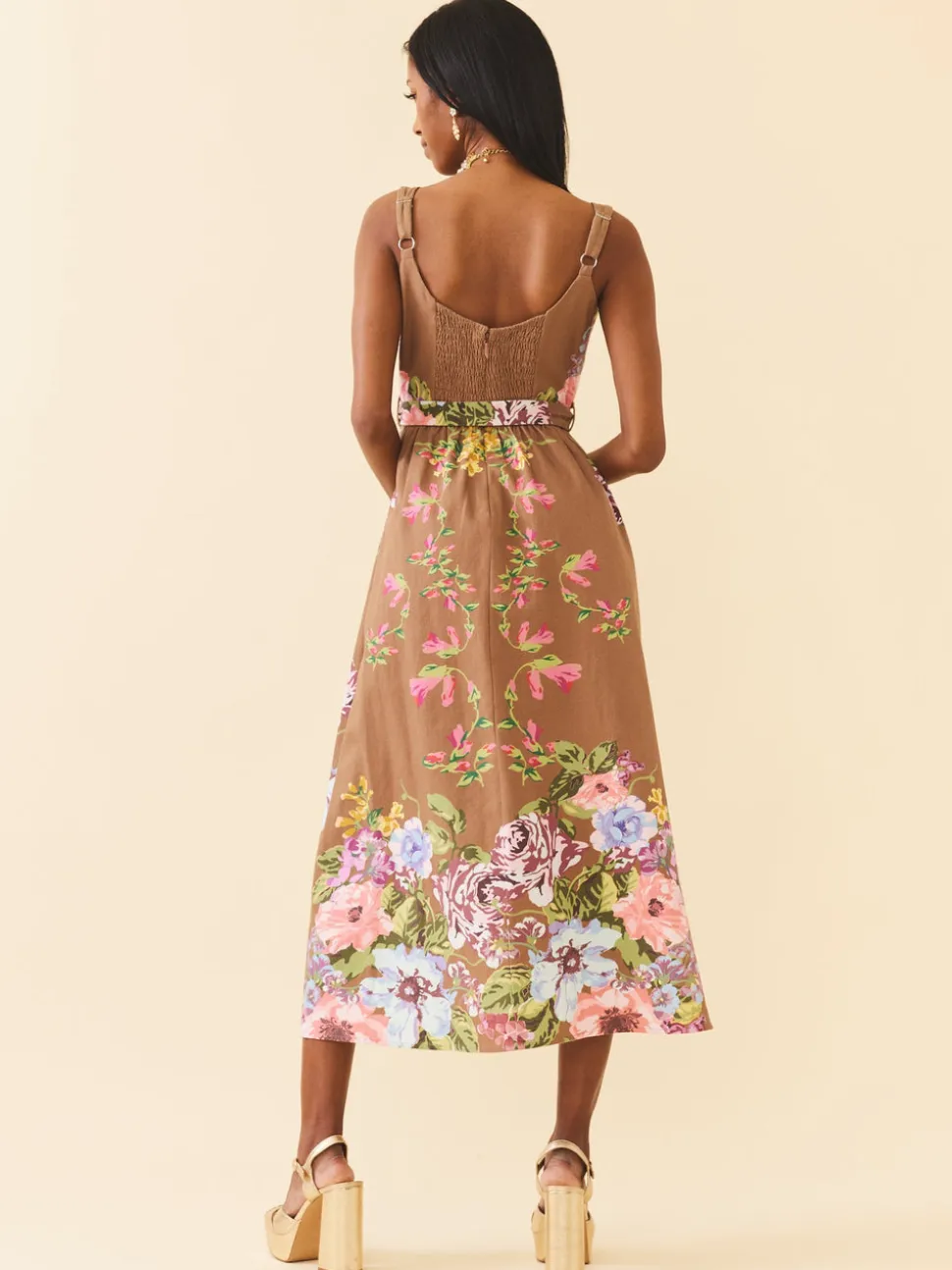 Katherine Dress in Caramel Victorian Floral