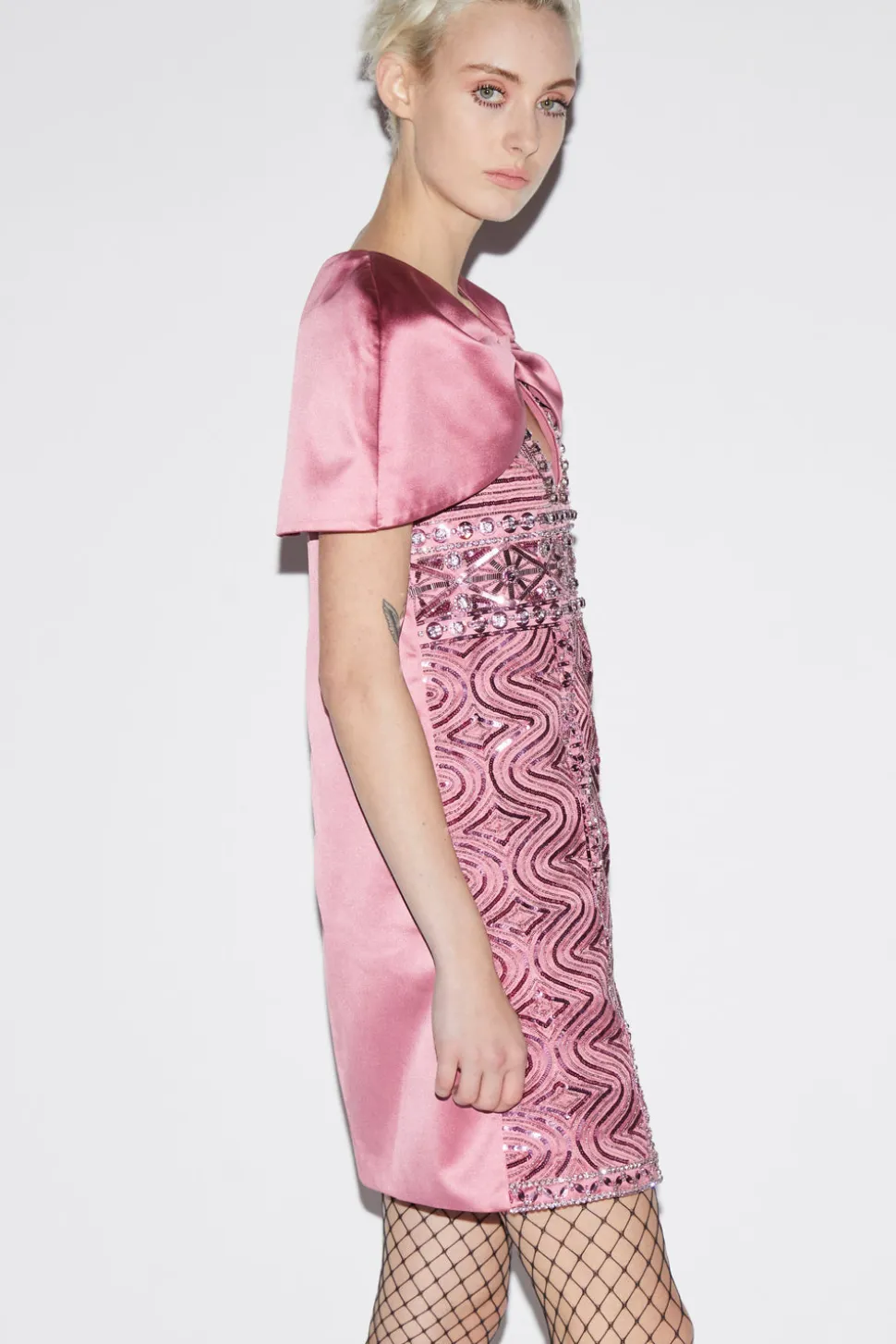 Kathy Dress Pink Embroidered Duchesse
