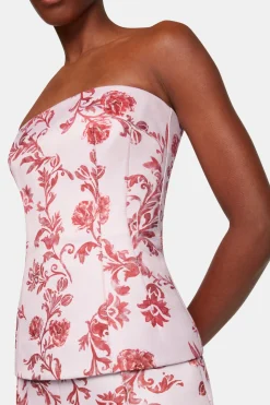Kerina Top In Pink Floral Damask Taffeta Faille
