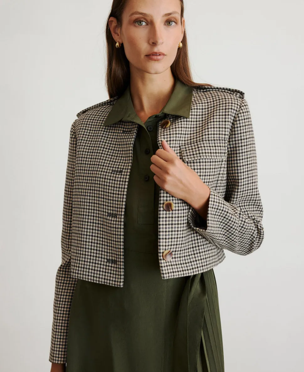 Kerrin Jacket in Dark Khaki & Maritime Blue Multi
