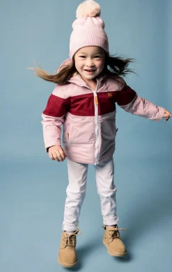 Kids' Ballerina Pink Winter Coat with Red Rugby Stripe