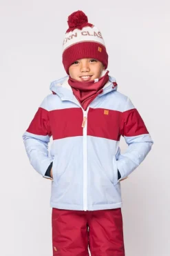 Kids' Cloud Blue Winter Coat with Red Rugby Stripe