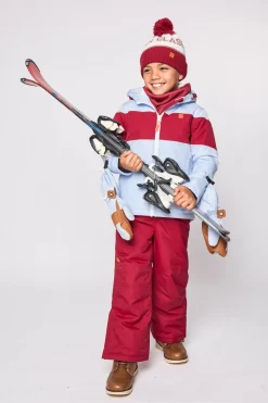 Kids' Cloud Blue Winter Coat with Red Rugby Stripe