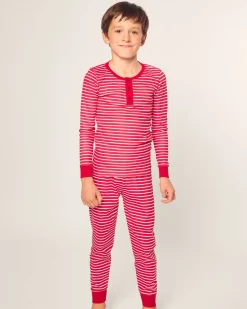 Kid’s Pima Snug Fit Pajama Set in Red Stripe