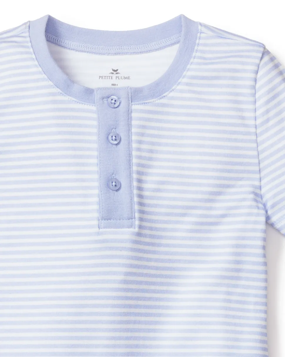 Kid’s Pima Snug Fit Pajama Short Set in Blue Stripes